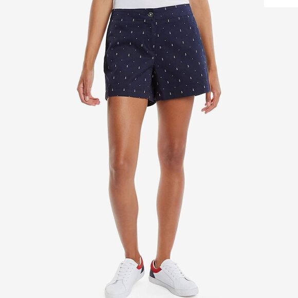Nautica Navy & Anchor Print Comfort Tailored Stretch Cotton Shorts Sz 6 - Picture 1 of 14